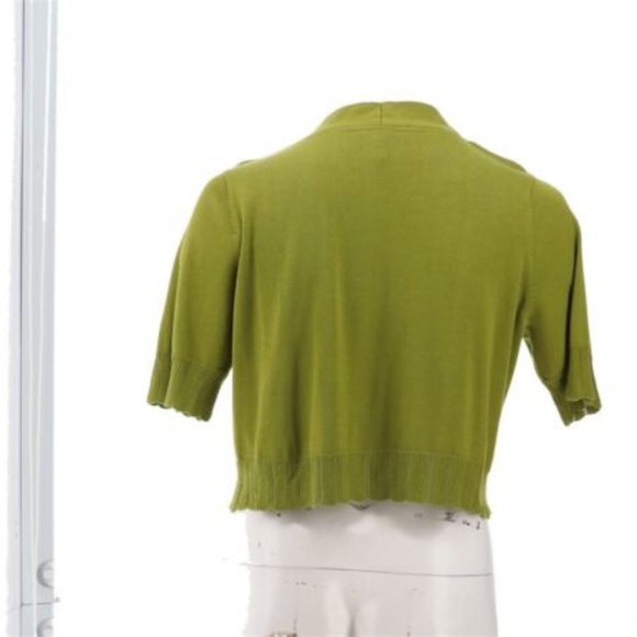 NWT ISAAC MIZRAHI SCALLOP TRIM OPEN FRONT CARDIGAN SWEATER CAPER GREEN XS - Picture 4 of 9
